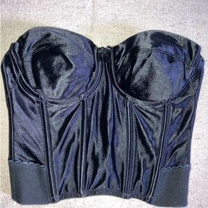 Victorias Secret Satin Strapless Backless Bra Black Vintage Halter Top Shiny 32B